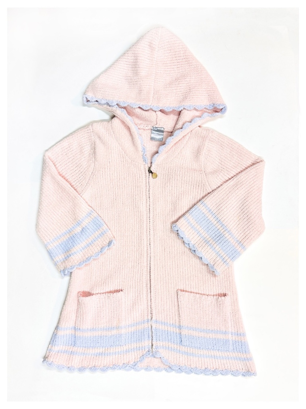 Gelato Pique Women’s Pastel Peach Blue Scalloped Trim Hoodie Zip Sweater Japan